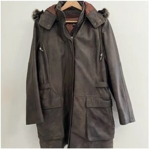 Danier Women’s Dark Brown Leather Jacket with Removable Hood